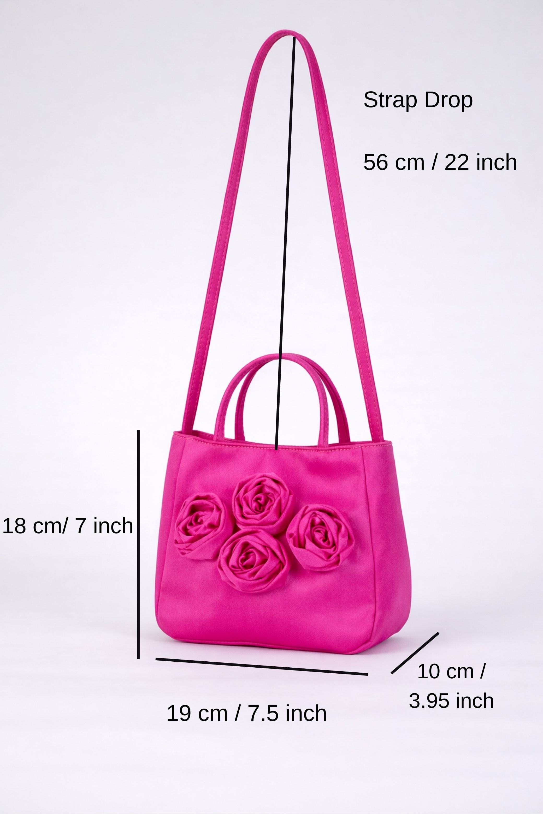 Floral Satin Handbag with Detachable Crossbody Strap - Pink