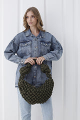 Puffy Quilted Lightweight Large Shoulder Bag - Green