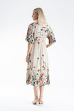 Womens Viscose Floral Print V Neck Short Sleeve Midi Dress
