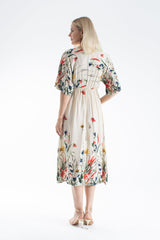 Womens Viscose Floral Print V Neck Short Sleeve Midi Dress