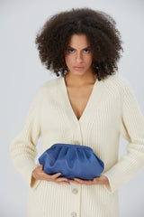 Satin Pouch Bag With Detachable Crossbody Strap - Blue