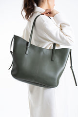 Pu Leather Large Tote Bag with Matching Zipper Pouch  2PCS Set - Green