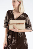 Woven Pu Leather Flap Closure Wristlet & Clutch&Crossbody  3-in-1 - Cream