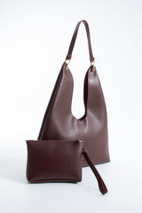 Hobo Shoulder Bag for Women with Matching Zip Pouch, 2PCS - Burgundy