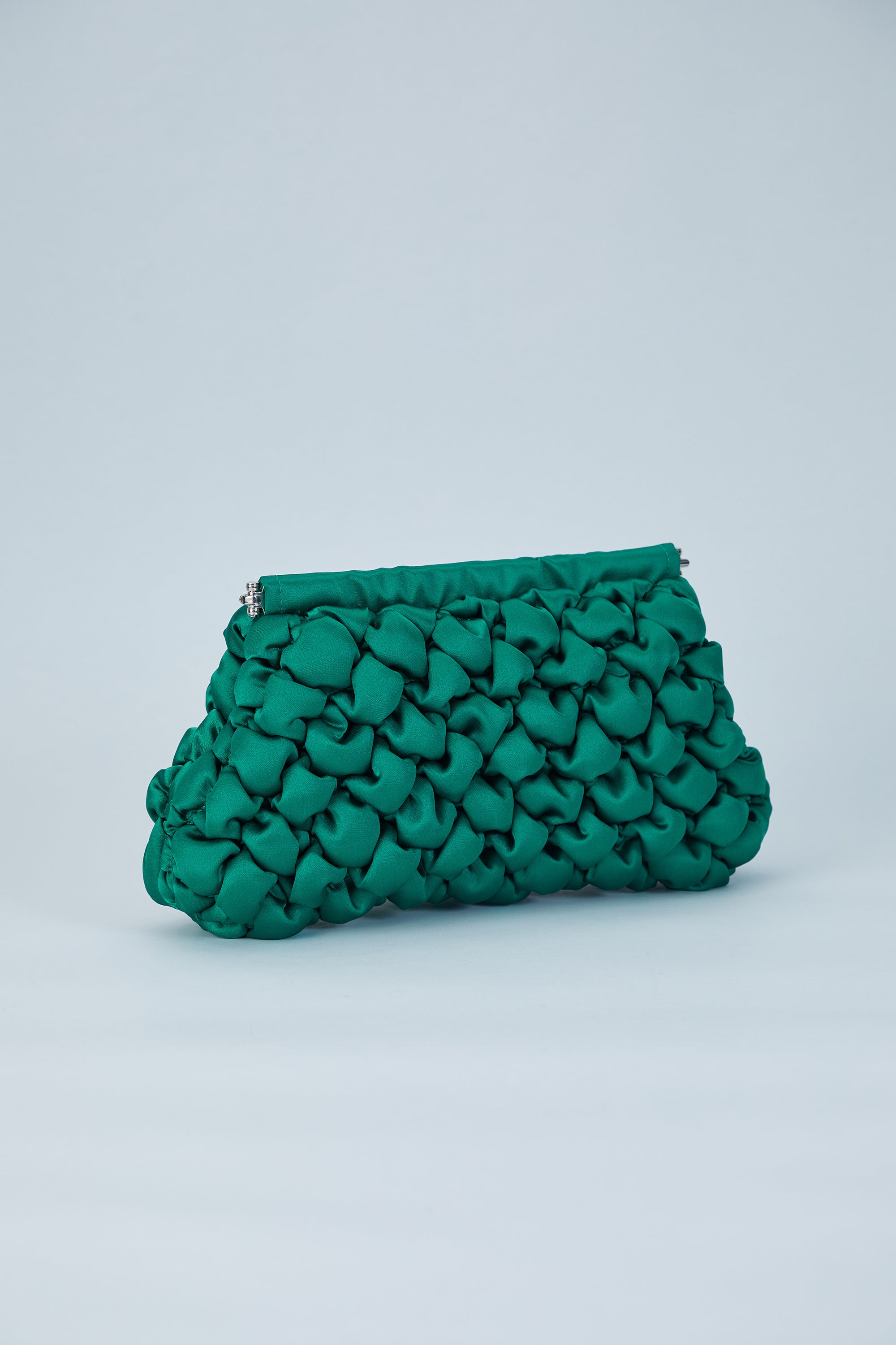 Puffy Quilted Satin Clucth Bag with Detachable Crossbody Strap - Green