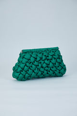 Puffy Quilted Satin Clucth Bag with Detachable Crossbody Strap - Green