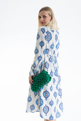 Puffy Quilted Satin Clucth Bag with Detachable Crossbody Strap - Green