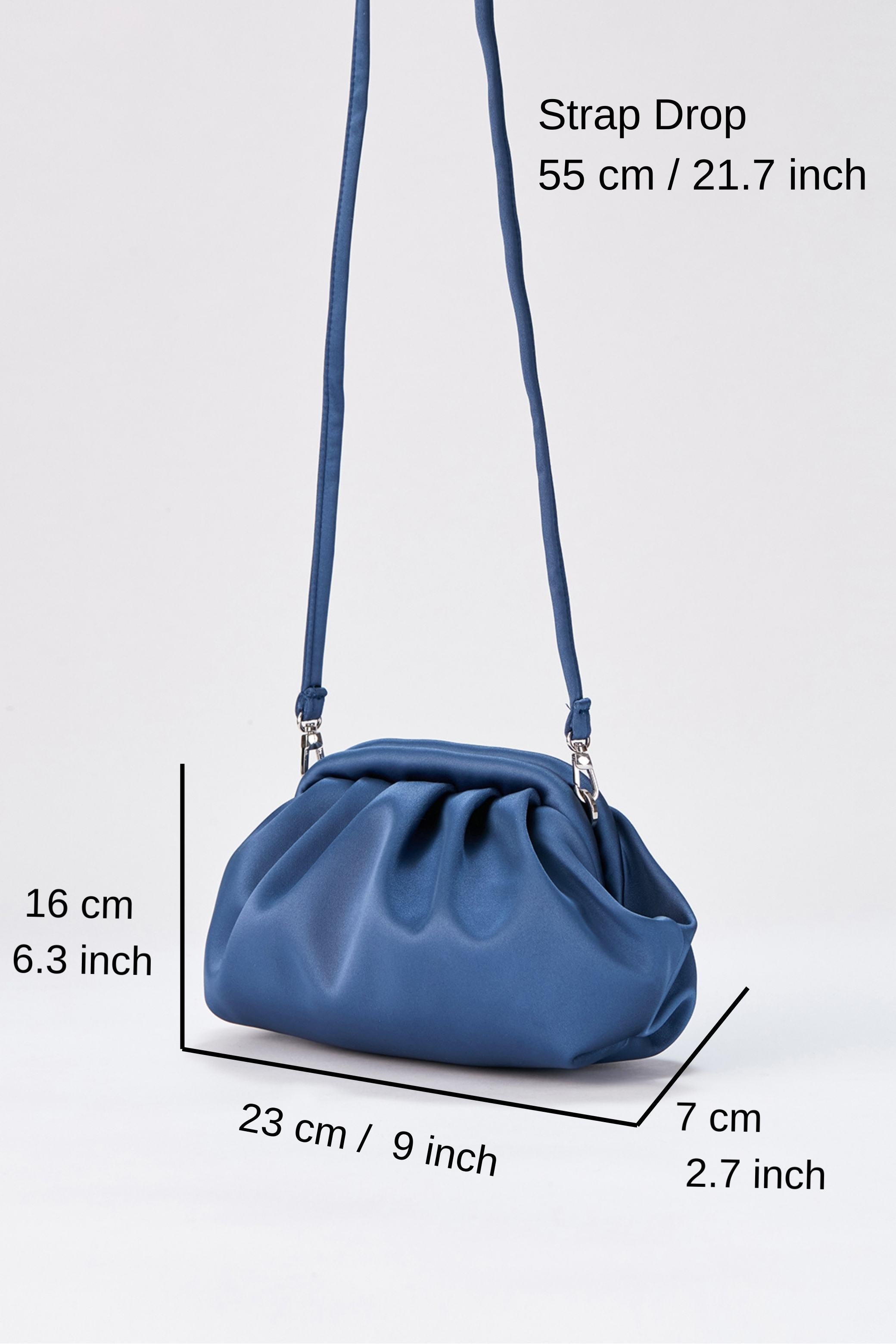 Satin Pouch Bag With Detachable Crossbody Strap - Blue
