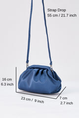 Satin Pouch Bag With Detachable Crossbody Strap - Blue