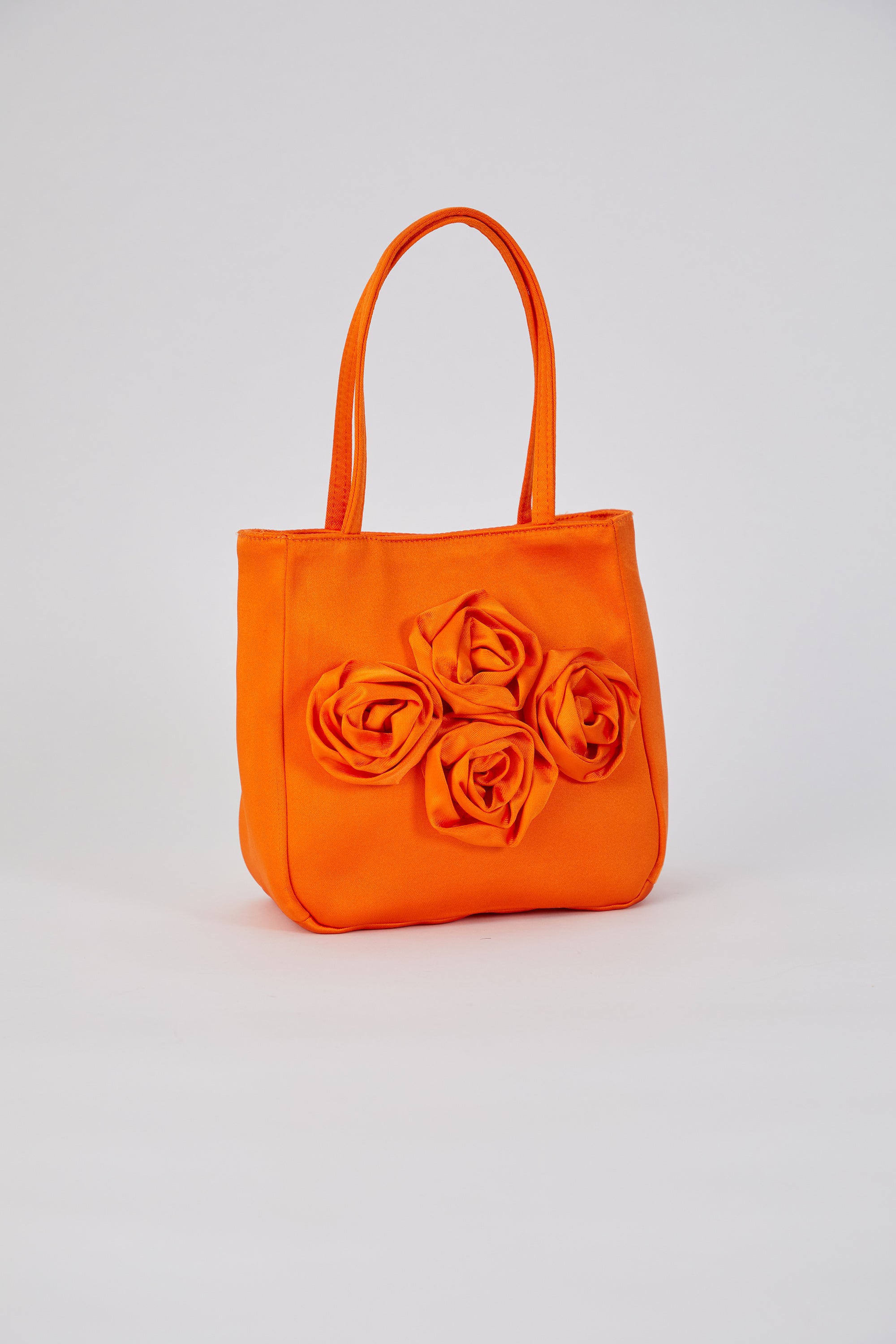 Floral Satin Handbag with Detachable Crossbody Strap - Orange