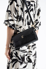 Crinkle Patent Flap Closure Wristlet & Clutc&Crossbody  3-in-1 Handbag - Black