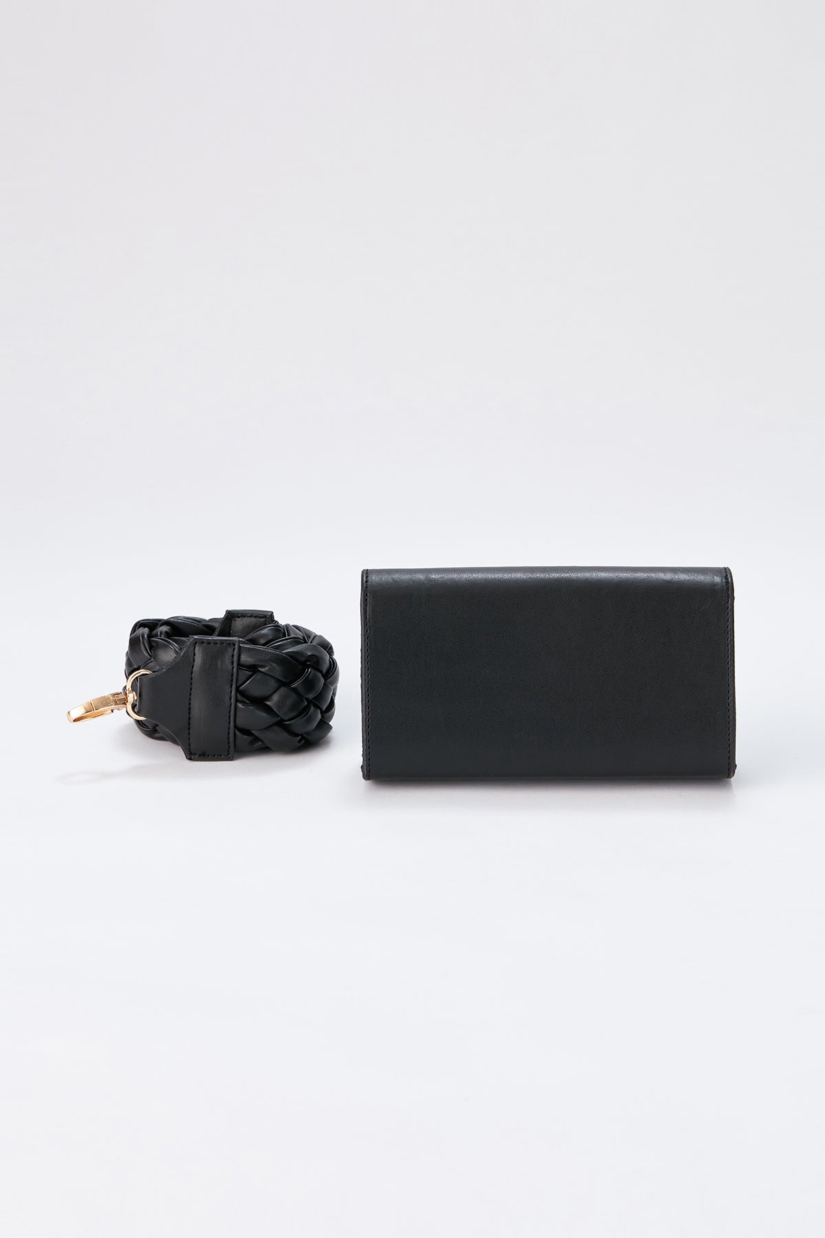 Mini Shoulder Bag with Chuncky Braided Strap - Black