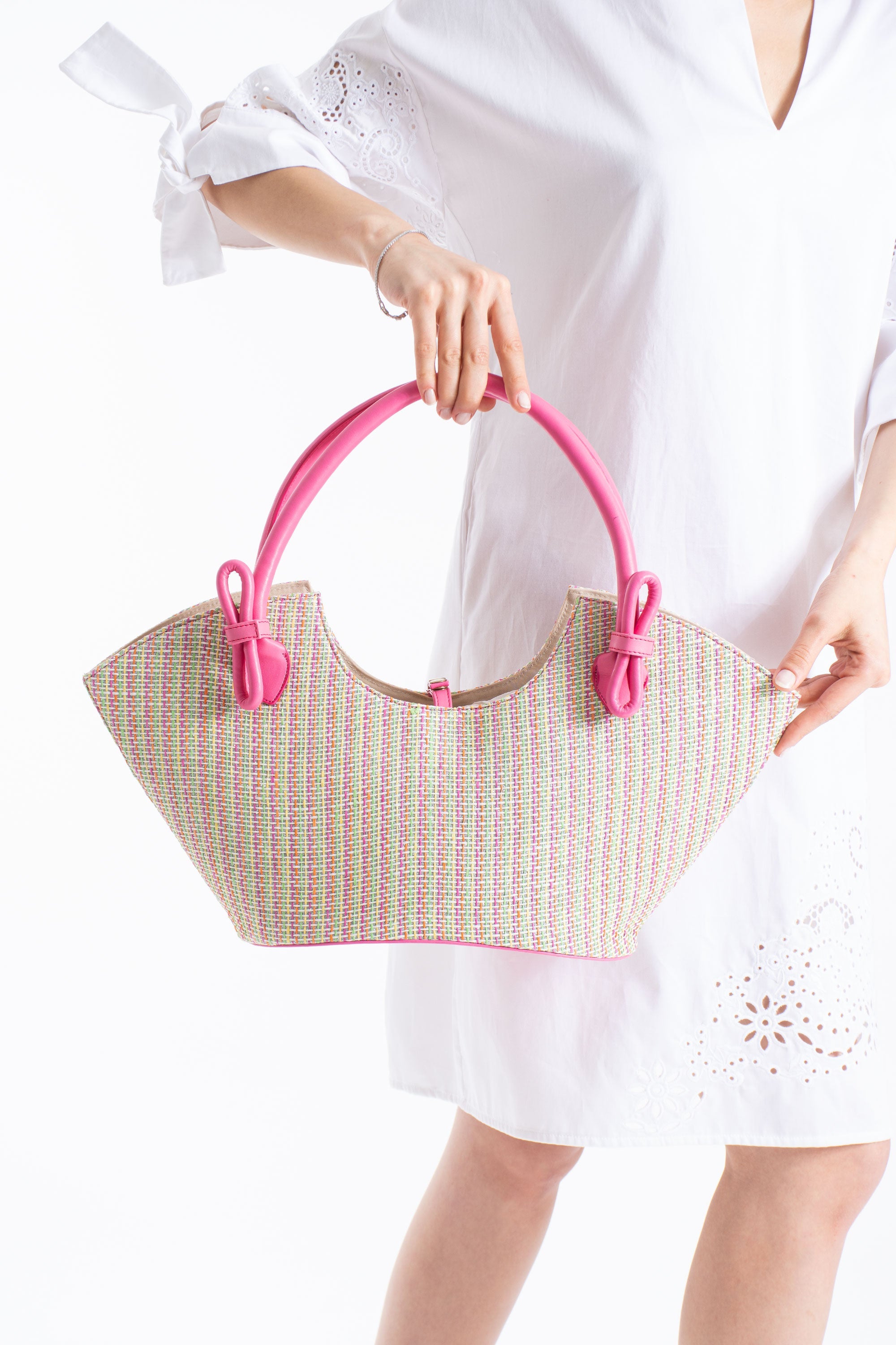 Woven Straw Tote Bag - Pink