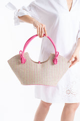 Woven Straw Tote Bag - Pink