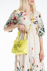 Floral Satin Handbag with Detachable Crossbody Strap - Lime