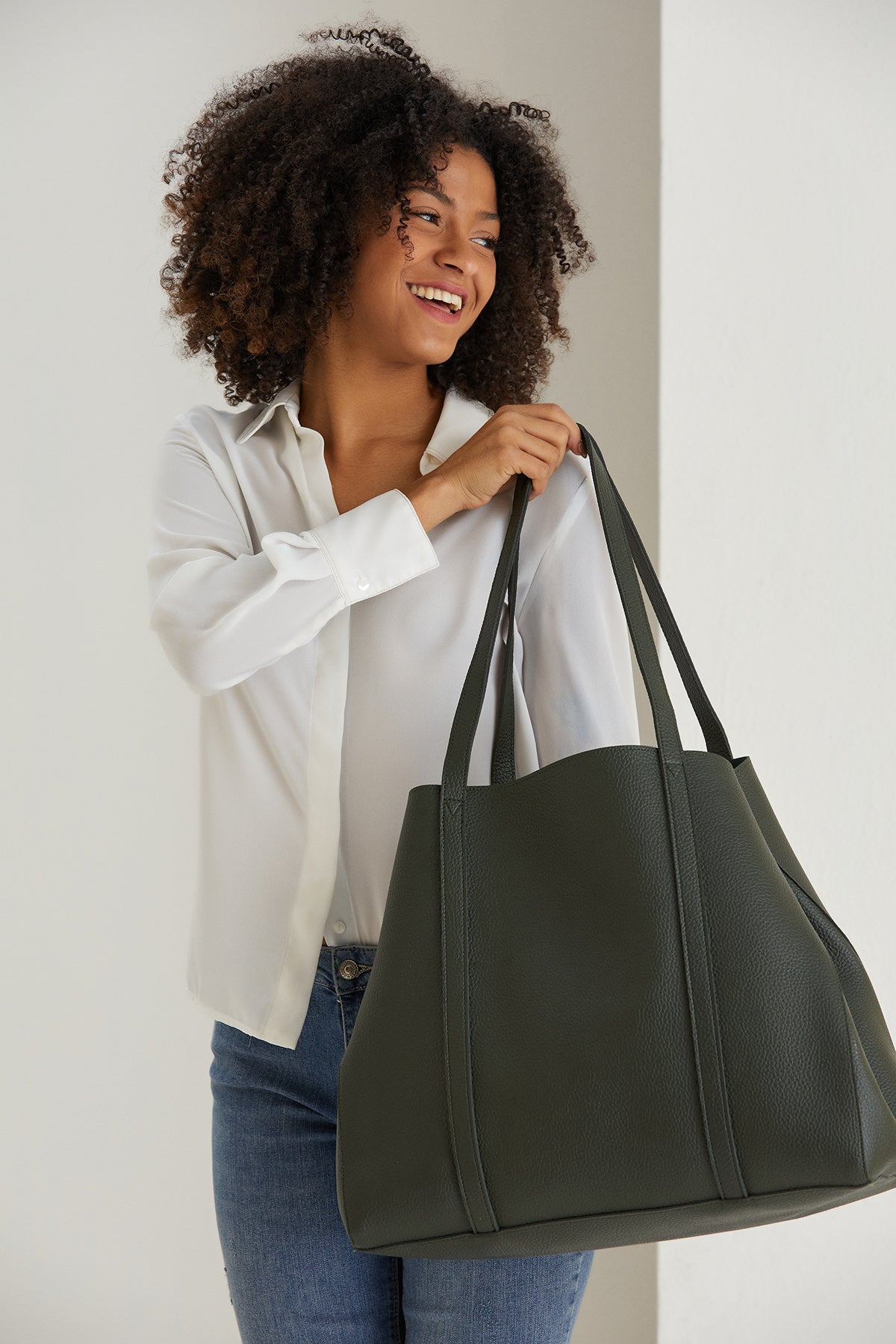 Pu Leather Weekend Bag  – 2 Pcs Set - Khaki