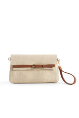 Woven Pu Leather Flap Closure Wristlet & Clutch&Crossbody  3-in-1 - Cream