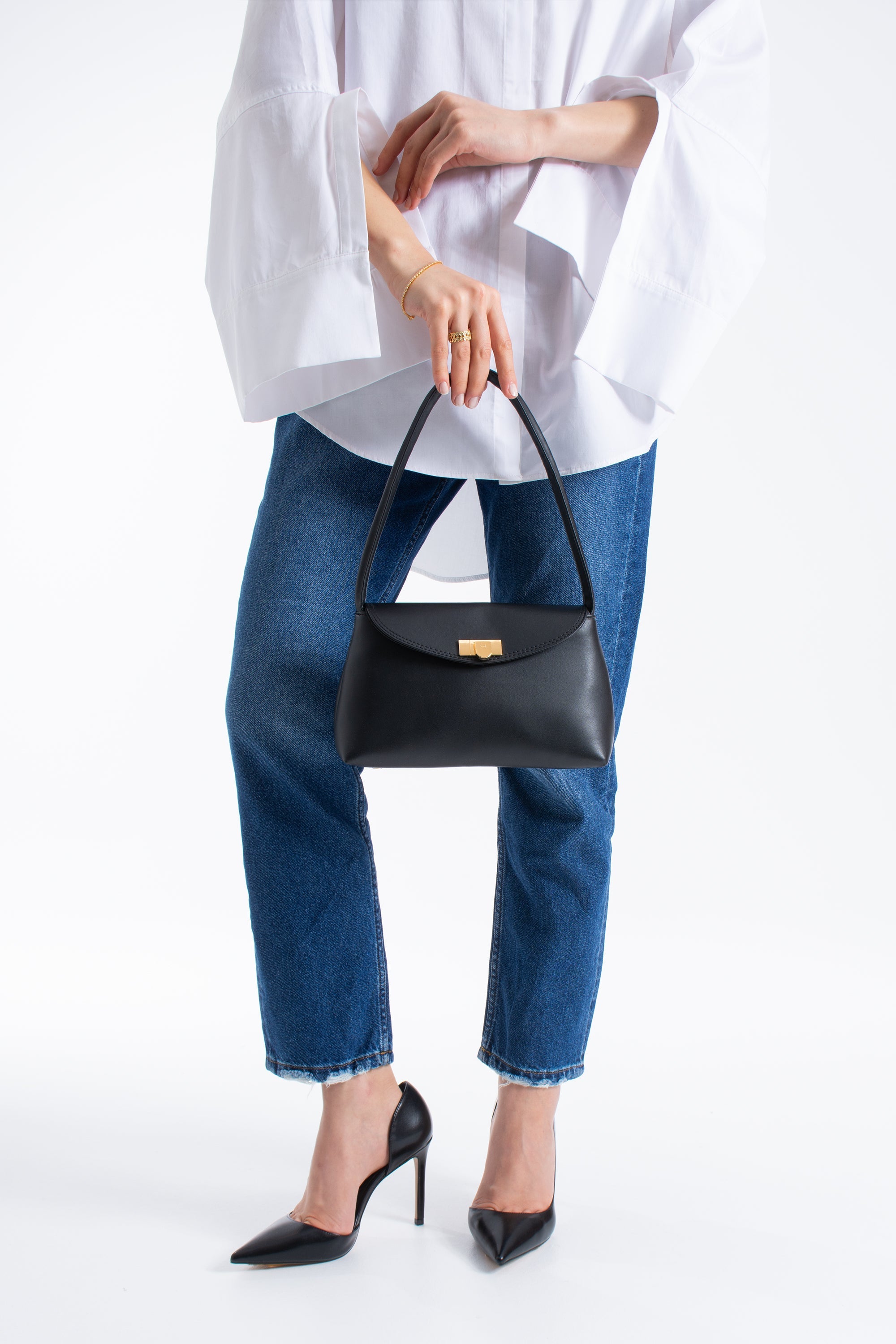 Pu Leather Flap Shoulder Bag - Black