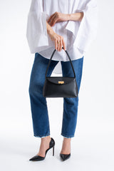Pu Leather Flap Shoulder Bag - Black