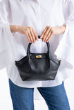 Pu Leather Top Handle Crossbody Bag with Twist Lock Detail - Black