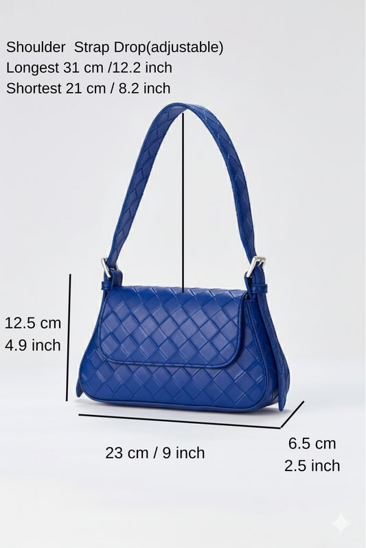 Braided Pu Leather Adjustable Strap Shoulder Bag - Dark Blue