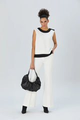 Pu Leather Pleated Shoulder Bag - Black