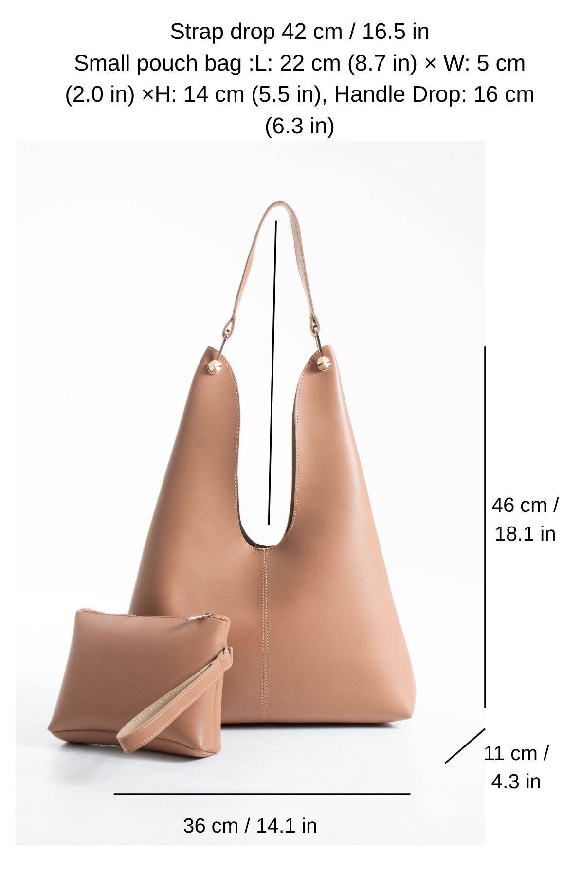Hobo Shoulder Bag for Women with Matching Zip Pouch, 2PCS - Nude