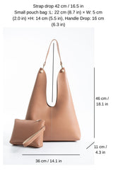 Hobo Shoulder Bag for Women with Matching Zip Pouch, 2PCS - Nude