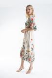 Womens Viscose Floral Print V Neck Short Sleeve Midi Dress