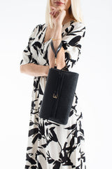 Woven Pu Leather Flap Closure Wristlet & Clutch&Crossbody  3-in-1 - Black