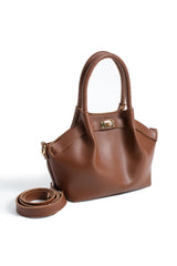 Pu Leather Top Handle Crossbody Bag with Twist Lock Detail - Tan
