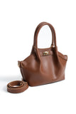 Pu Leather Top Handle Crossbody Bag with Twist Lock Detail - Tan