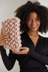 Puffy Quilted Satin Clucth Bag with Detachable Crossbody Strap - Beige