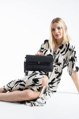 Woven Pu Leather Flap Closure Wristlet & Clutch&Crossbody  3-in-1 - Black
