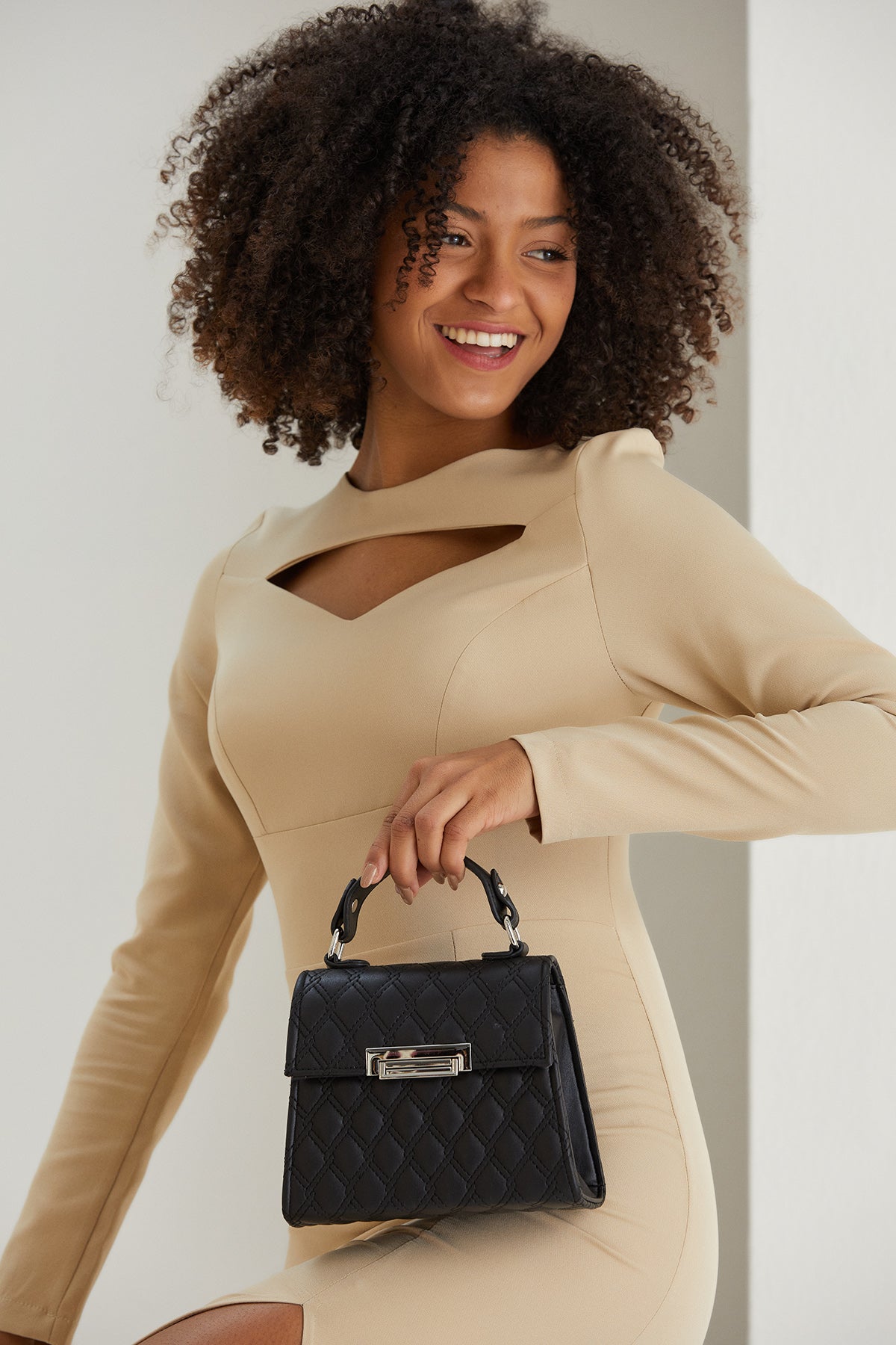 Plant Based Leather Top Handle Crossbody Bag - Black