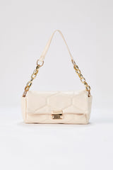 Quilted Pu Leather Shoulder Bag - Beige