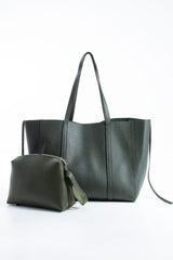 Pu Leather Weekend Bag  – 2 Pcs Set - Khaki
