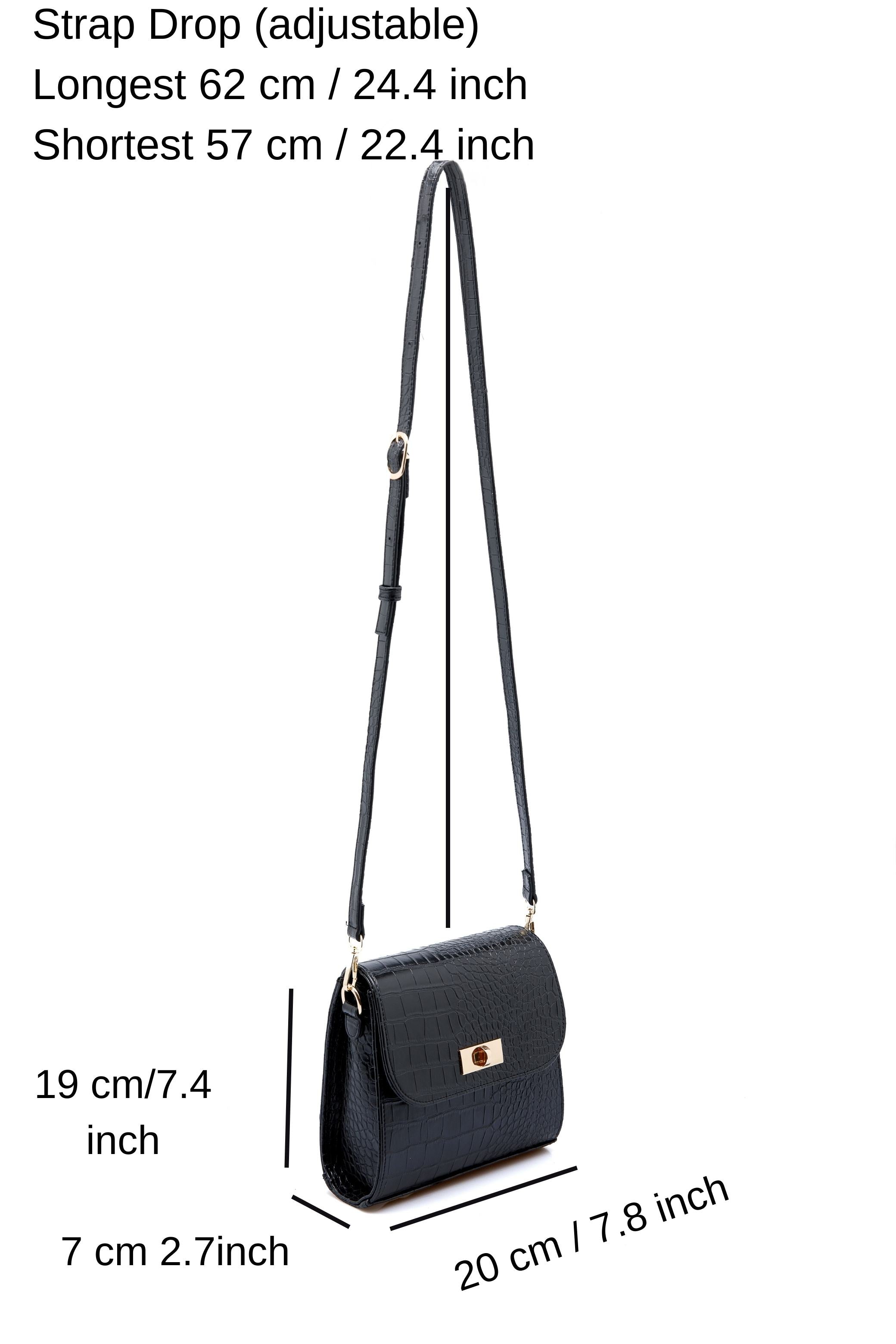 Croc Pu Leather Crossbody Bag - Black