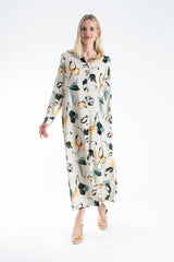 Womens Viscose Abstract Floral Maxi Shirt Dress