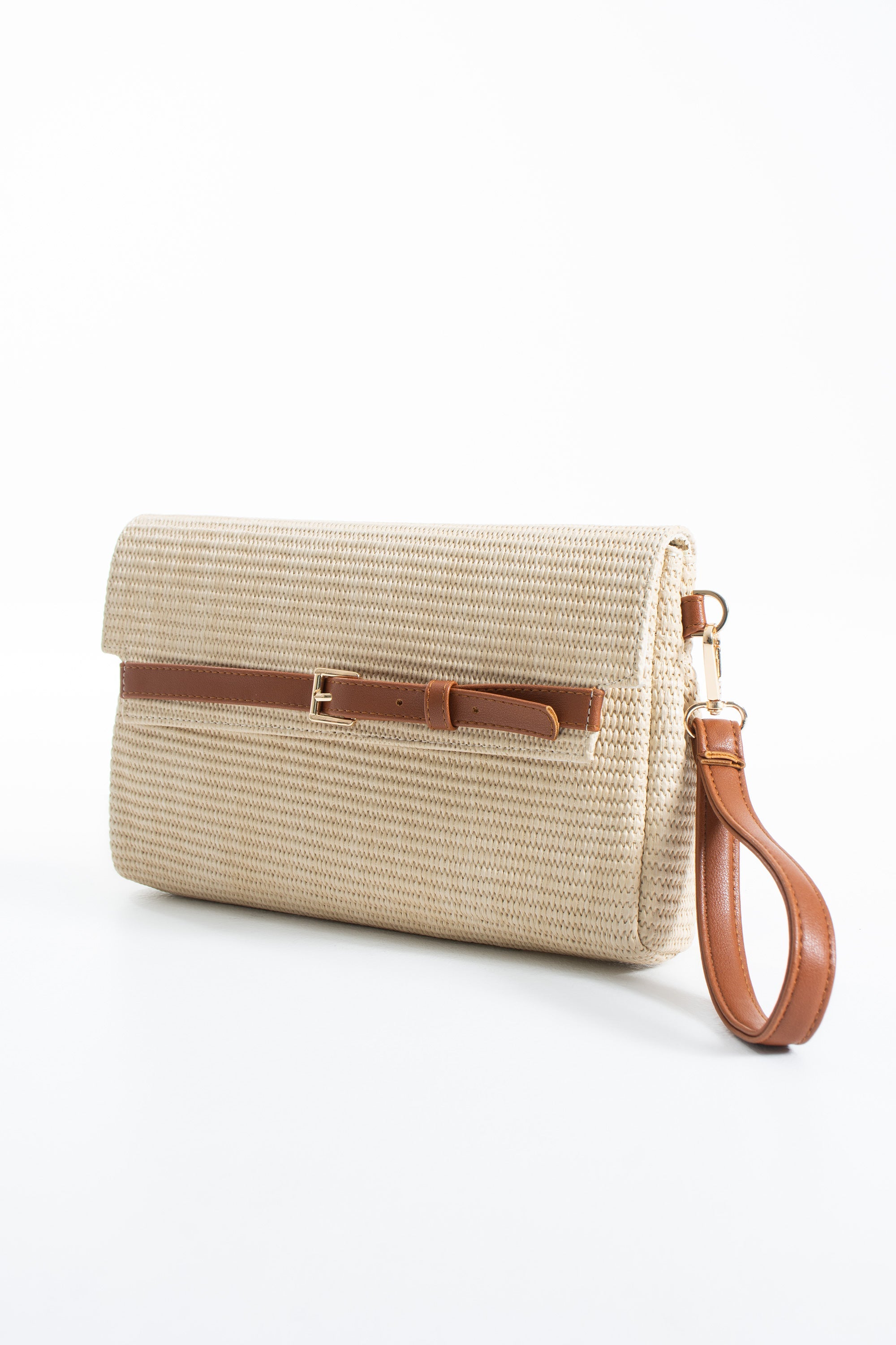 Woven Pu Leather Flap Closure Wristlet & Clutch&Crossbody  3-in-1 - Cream