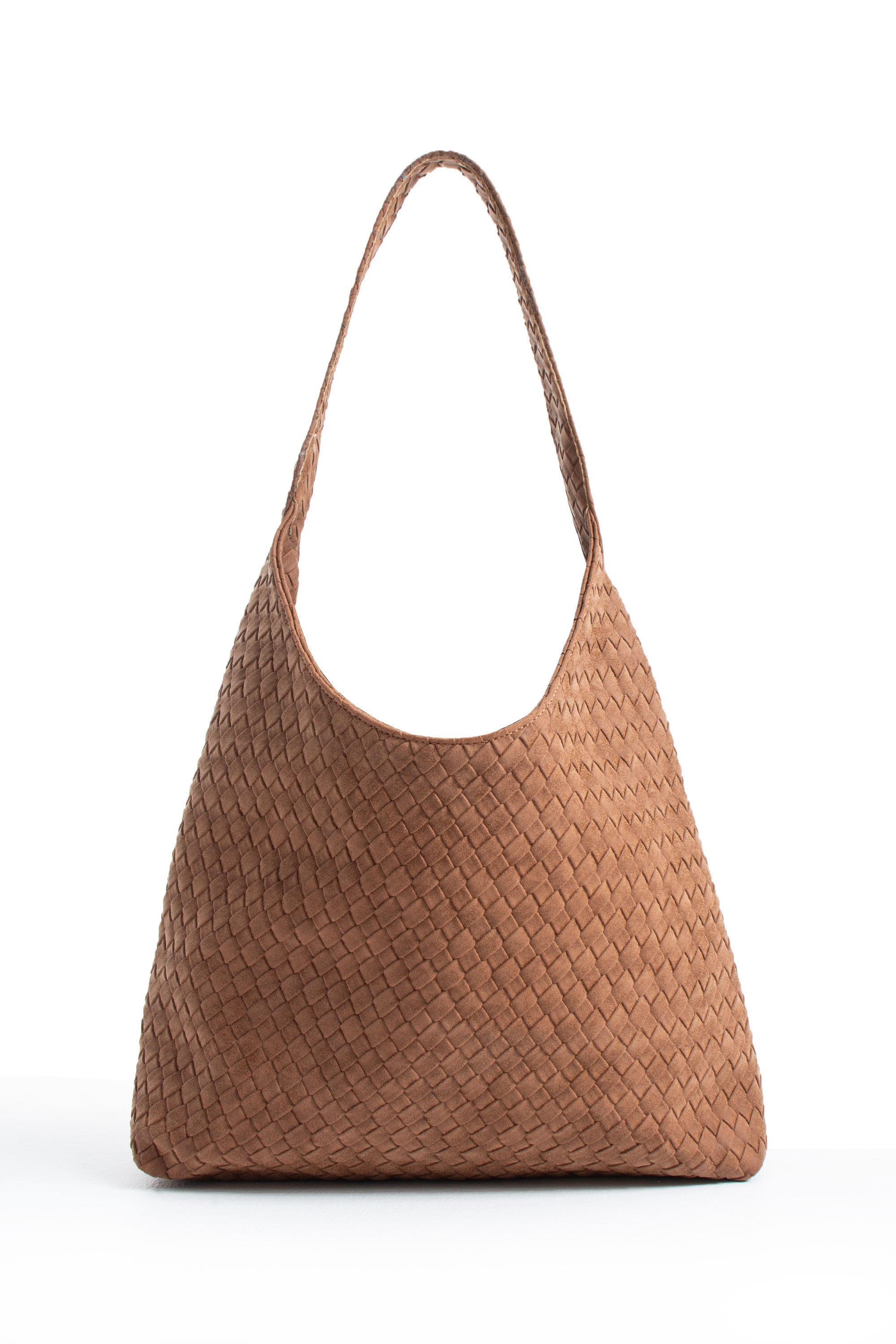Woven Suede Slouchy Tote Bag with Matching Zipper Pouch 2PCS Set - Tan