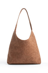 Woven Suede Slouchy Tote Bag with Matching Zipper Pouch 2PCS Set - Tan