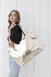 Metallic Finish Pu Leather Weekend Bag - Gold