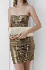 Croc Pu LeatherClutch Bag - Gold