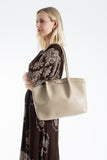 Large PU Leather Shopper Tote Bag with Matching Pouch - Beige