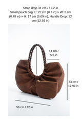 Woven PU Leather Slouchy Tote with Beaded Strap 2PCS Set - Brown