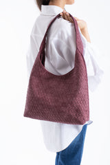 Woven Suede Slouchy Tote Bag with Matching Zipper Pouch 2PCS Set - Burgundy