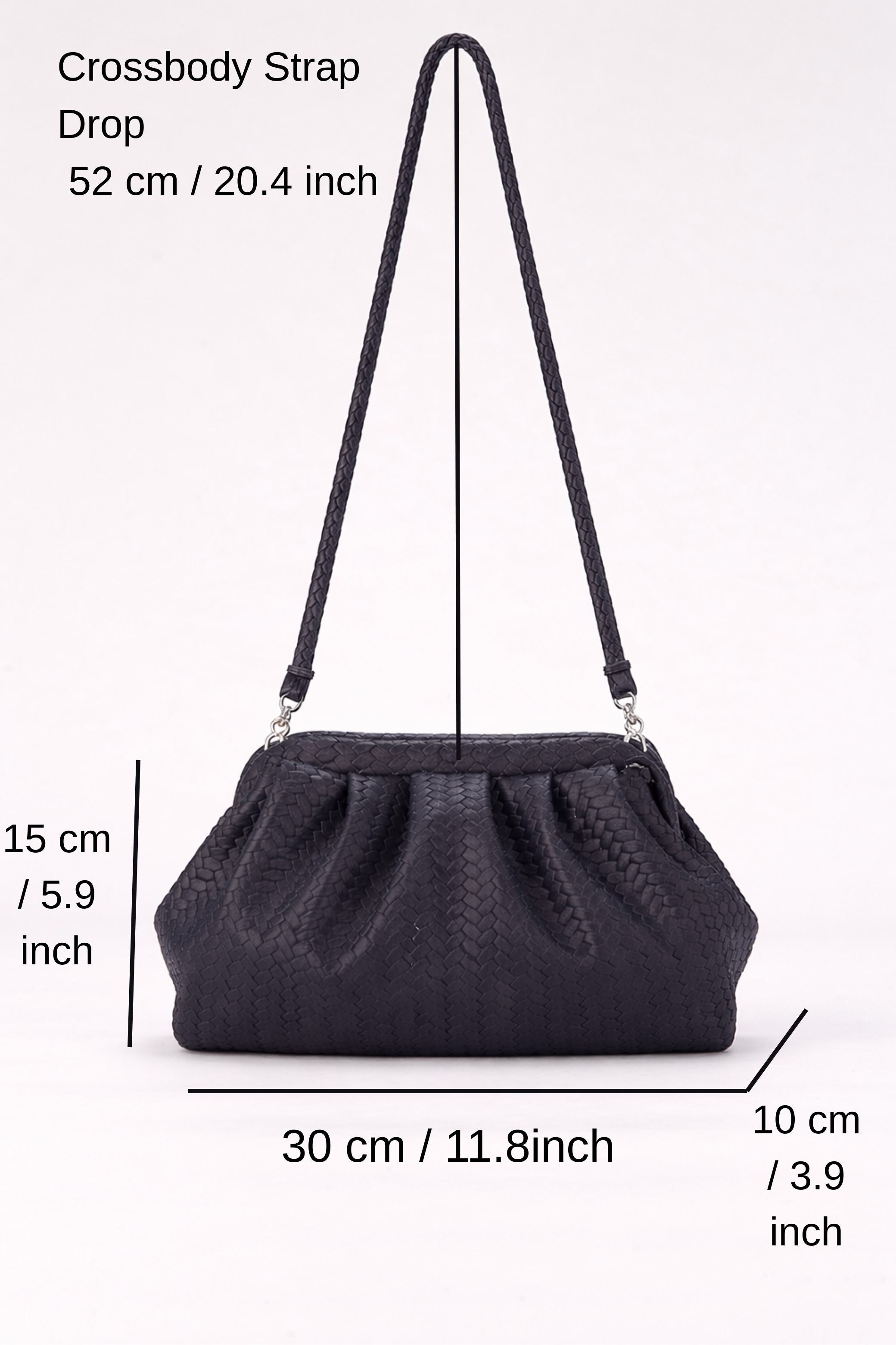 Textured Pu Leather Pouch Bag With Detachable Crossbody Strap - Black