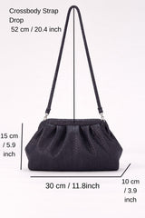 Textured Pu Leather Pouch Bag With Detachable Crossbody Strap - Black