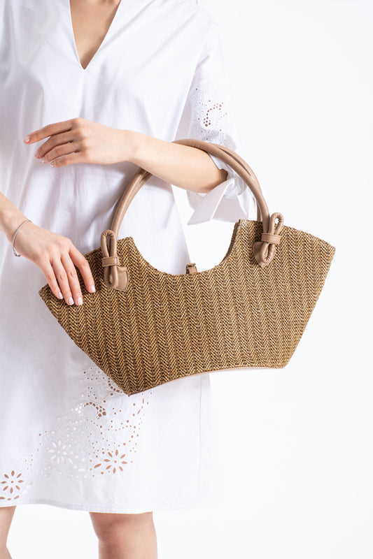 Woven Straw Tote Bag - Brown